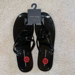 Tommy Hilfiger Size 10 Twvillya Thong Style Logo Black Rubber Flip Flop Sandals